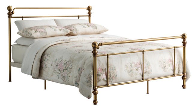 A premium metal bed finished in a modern matte silver tone, designed for a minimalist aesthetic. Isolated on a transparent background, no shadows.