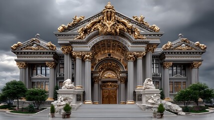Decorative facade of ancient inspired building high resolution photo