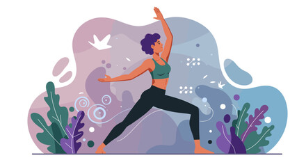 a woman in a yoga pose with her arms extended upwards. Suitable for landing page, banner, marketing, web design, presentation, infographic, etc.