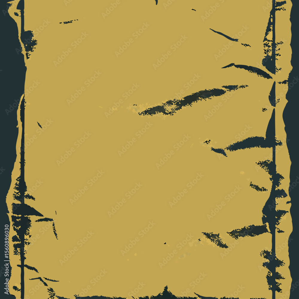 Poster abstract grunge frame on gold textured background with dark border and unique elements