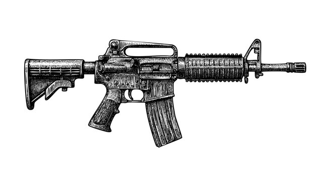 M4 Assault Rifle &ndash; Vintage Engraving Illustration &ndash; Vector and PNG Isolated on Transparent Background
