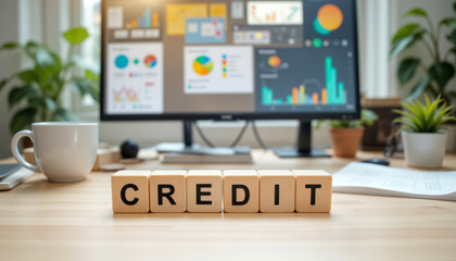 Fototapeta premium Credit concept illustrating financial lending, borrowing power, and creditworthiness evaluation with copy space