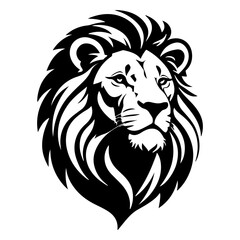 Majestic Lion Head Illustration in Black and White with Bold Features