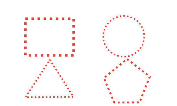 vector icons of square, circle, triangle and pentagon symbols with red dashed lines