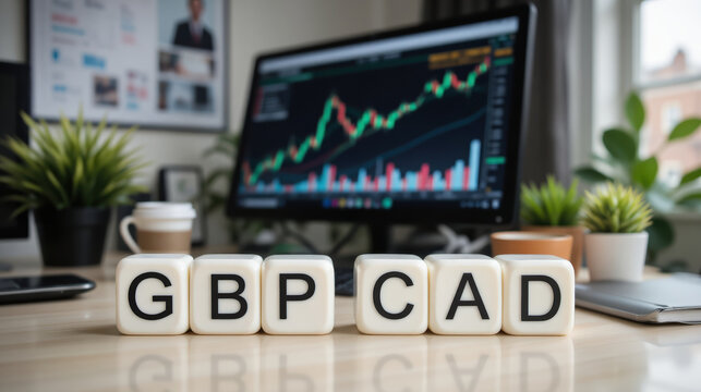 GBP CAD trading forex pair showing currency exchange rate between British pound and Canadian dollar with copy space - Powered by Adobe
