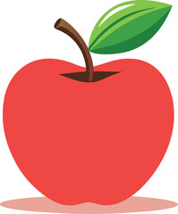 Minimalist single red apple with green leaf and brown stem isolated on white background isolated on transparent background