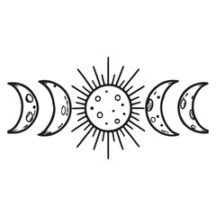 Celestial Harmony A Symbolic Dance of Sun and Moon Phases Illustrating Universal Balance and Cyclical Nature