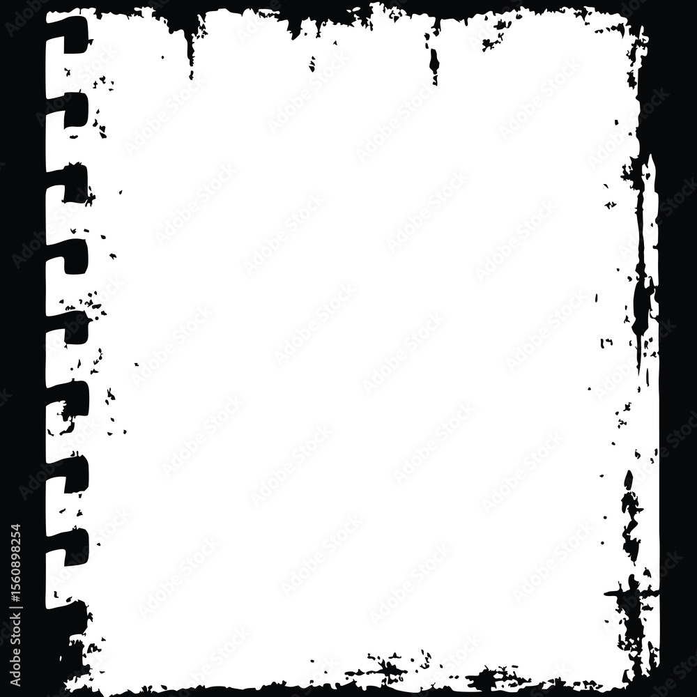 Poster abstract spiral notebook page with grunge elements and unique textured borders