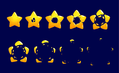 Cartoon golden star sprite animation. Vector golden twinkle explosion sequence frame for game. Star blast explode, boom or puff storyboard movement for comics art or vfx animated effect