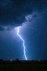 Dramatic Lightning Storm over a Dark Landscape Powerful Bolts Illuminate Ominous Clouds, Perfect for Weather, Nature, and Power-themed Projects