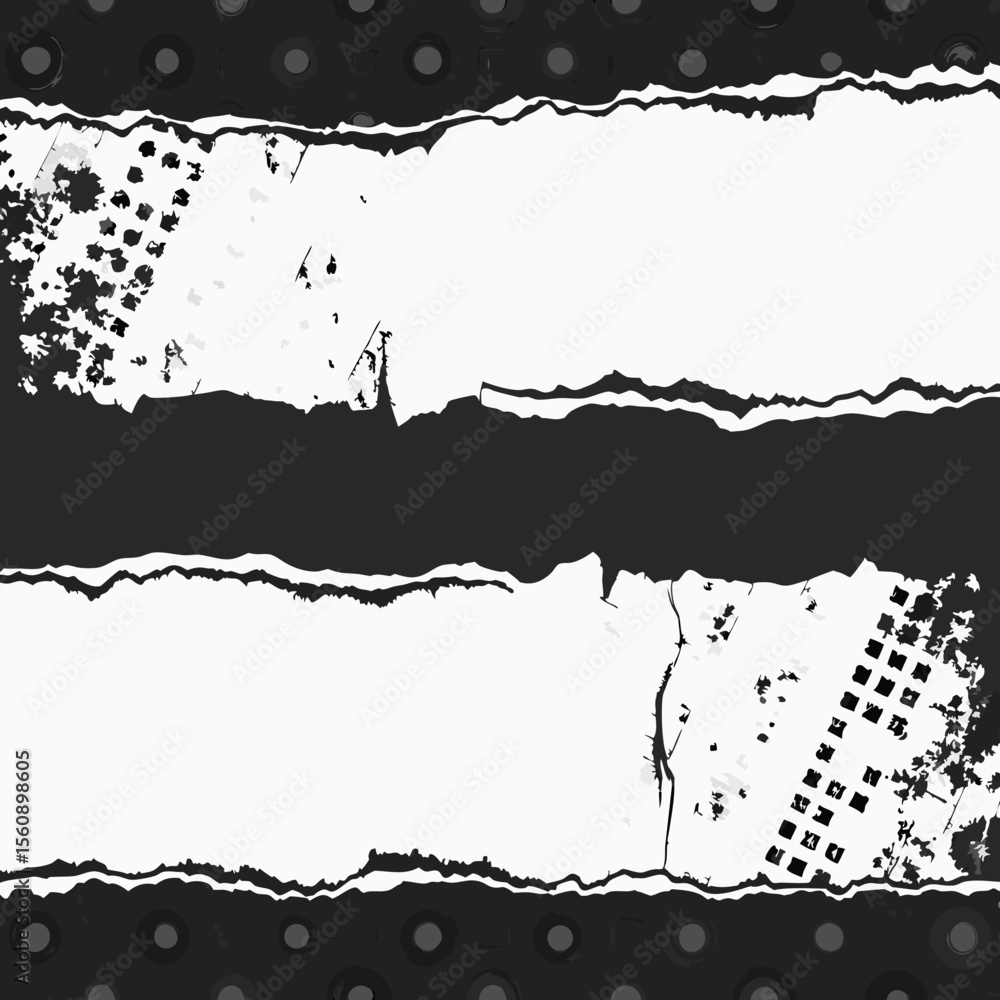 Poster abstract torn paper background with grunge textures and circular pattern elements