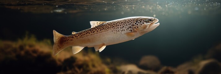 Brown trout underwater in natural habitat