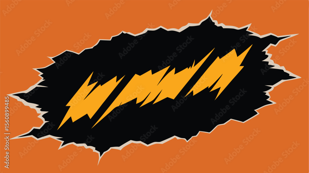 Poster abstract torn paper effect with orange and black lightning shapes suitable for design