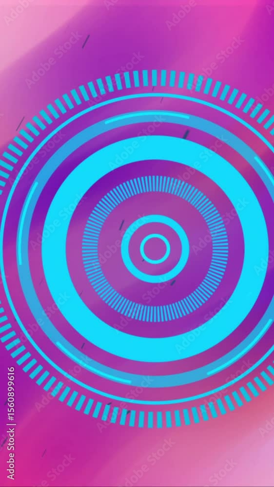 Poster animation of scope scanning and data processing over purple and pink light trails