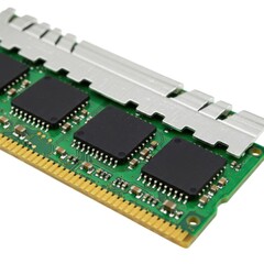 Green computer ram memory module isolated on white background