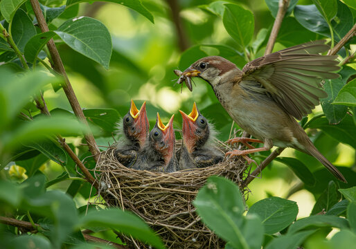 bird in nest whit babys