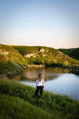 Girl by the Lake at Sunset