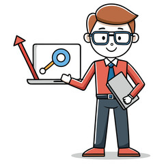 Businessman with Laptop and Growth Chart Data Analysis and Market Research