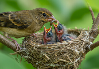 Bird nest with babys