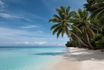 Tropical beach paradise with crystal clear water and palm trees