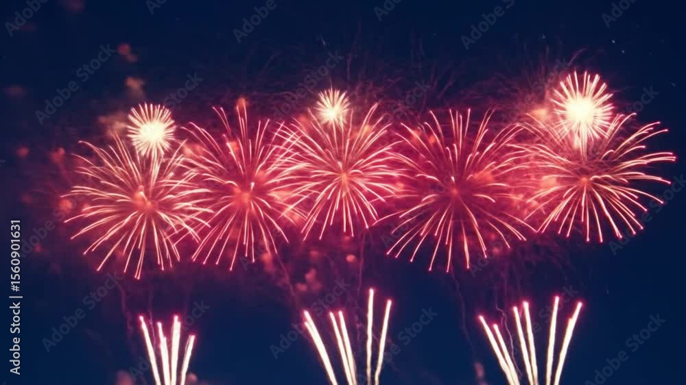 Poster fireworks display illuminating the night sky with vibrant bursts of color and intricate patterns abo