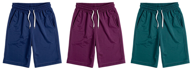 set of short pants in three colors isolated on white background