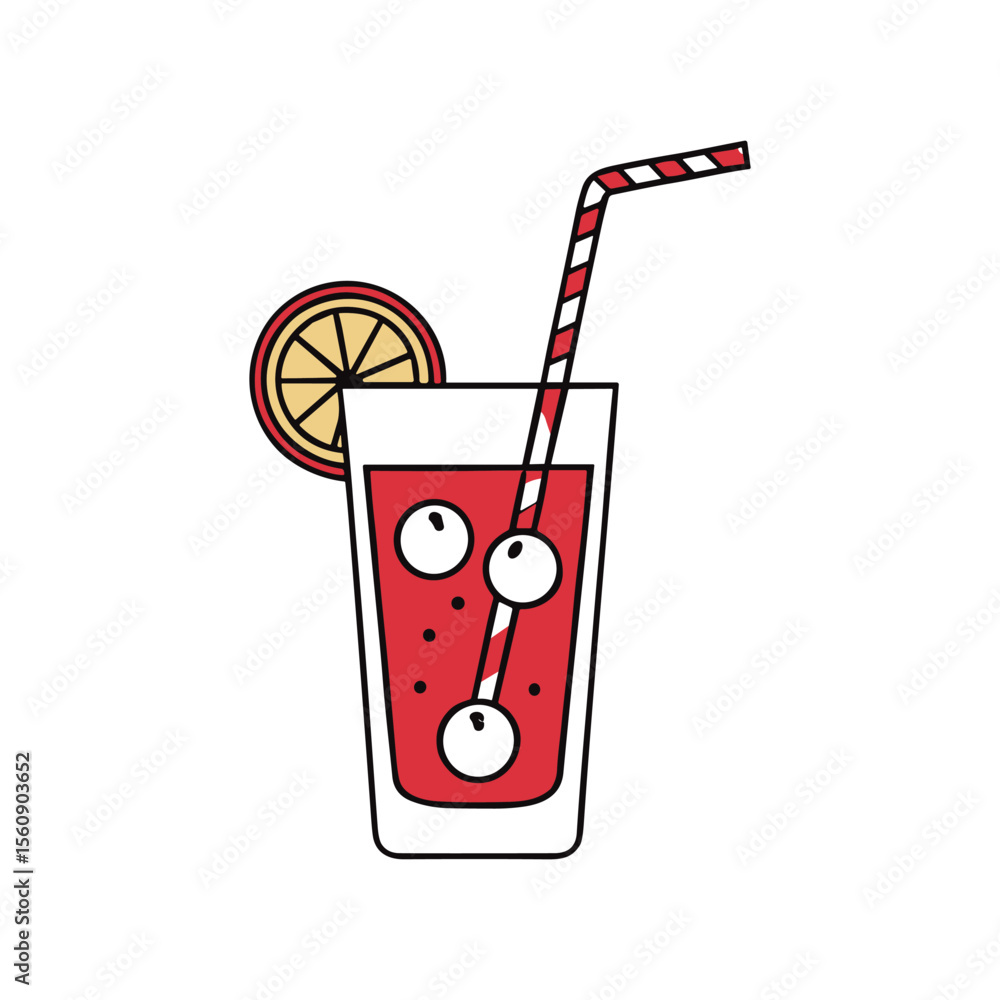 Poster a refreshing beverage with a striped straw and a lemon slice garnish.