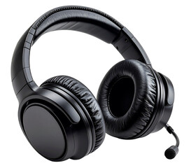 headphone with mic in black color isolated on white background