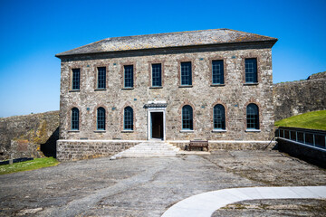 Kinsale, Ireland, May 20, 2024: Charles Fort British Fortress Ruins on Kinsale Bay with Rock Walls and Ramparts making up the castle and the Bay Defence 