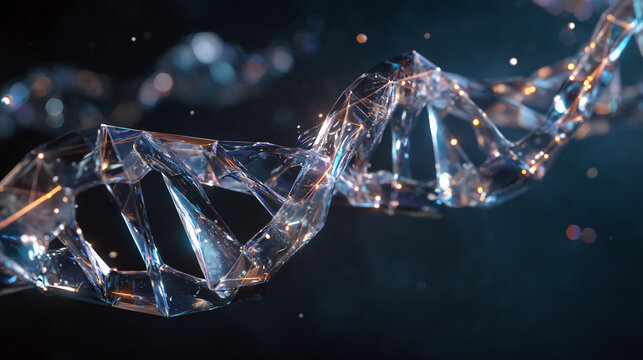 Glass DNA Helix with Neon Glow in Space