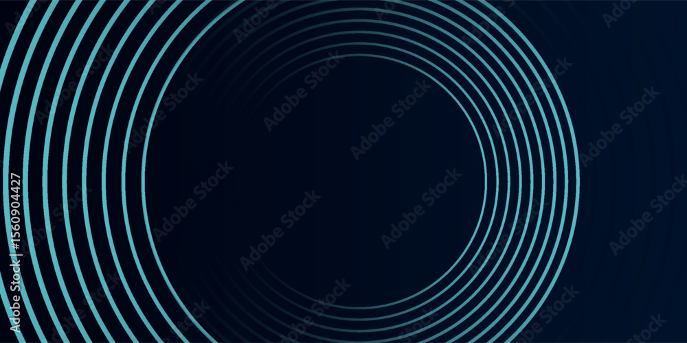 Poster blue abstract background with glowing circles. swirl circular lines pattern. geometric spiral. twirl