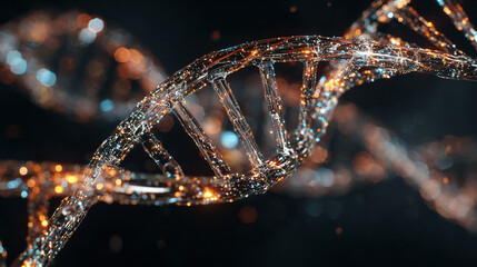 Glass DNA Helix with Neon Glow in Space