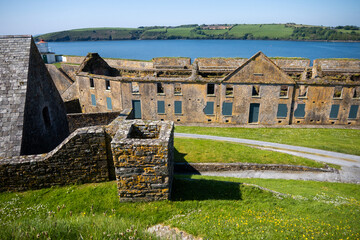 Kinsale, Ireland, May 20, 2024: Charles Fort British Fortress Ruins on Kinsale Bay with Rock Walls and Ramparts making up the castle and the Bay Defence 