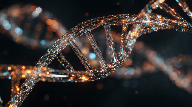 Glass DNA Helix with Neon Glow in Space