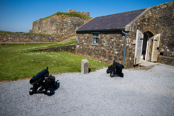 Kinsale, Ireland, May 20, 2024: Charles Fort British Fortress Ruins on Kinsale Bay with Rock Walls...