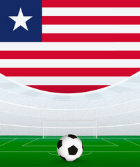 Liberia National Football Theme, Stadium and Soccer Ball. Soccer Match Concept in Liberia. © boldg