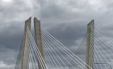 Top of the pedestrian and bike crossing new Tappan Zee bridge between Nyack and Tarrytown, New York.