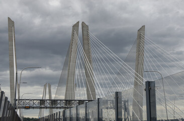 Top of the pedestrian and bike crossing new Tappan Zee bridge between Nyack and Tarrytown, New York.