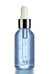 Beautifully blue serum bottle isolated on white