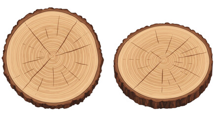 Two stylized tree slice illustrations with visible growth rings against a white background