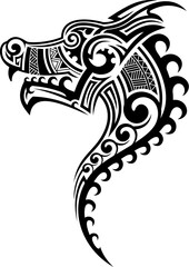 Polynesia Maori tribe dragon animal tattoo. New Zealand tribal symbol, Polynesian Maori culture motif isolated vector tattoo. Samoan mythical animal sign or Hawaiian tribe warrior print