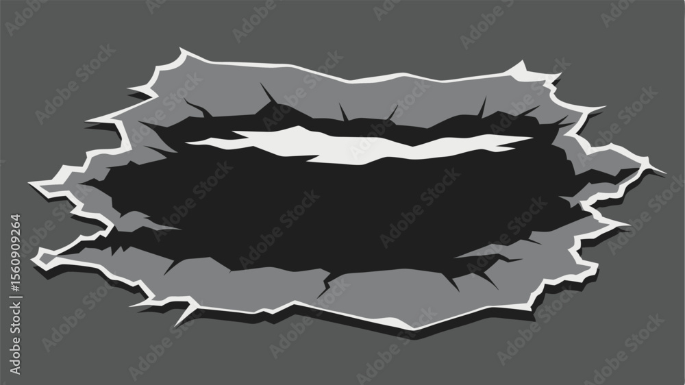Poster torn hole in paper effect with cracks and shadow for digital design