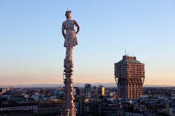 Cityscape of Milan from the top of the Cathedral (Duomo), Milan, Italy
