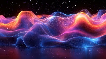 Fototapeta premium Abstract glowing waves, cosmic particles, dark background, digital art, tech visuals
