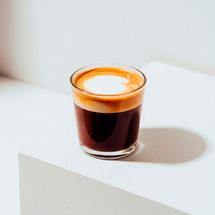 Vibrant Coffee with Cream: Unusual Angle in Warm White Setting