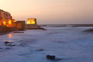 Torre di Ligny at dusk, Trapani, Sicily, Italy