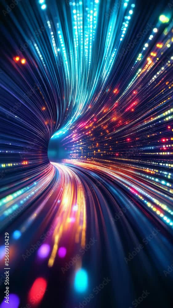 Poster vibrant multicolored light tunnel with dynamic neon streaks