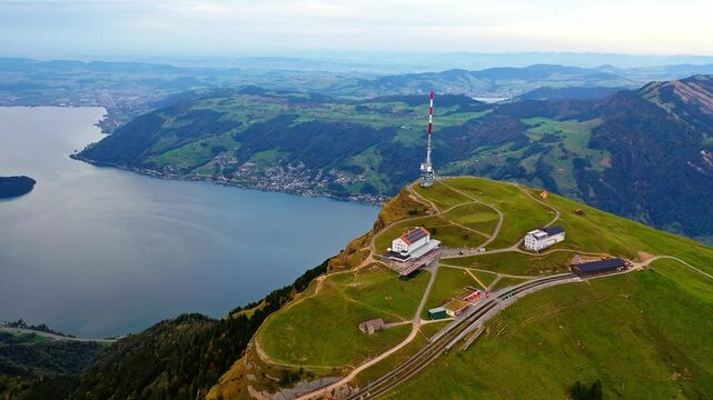 Aerial view over Mount Rigi and lake Zug. Arth, Switzerland.