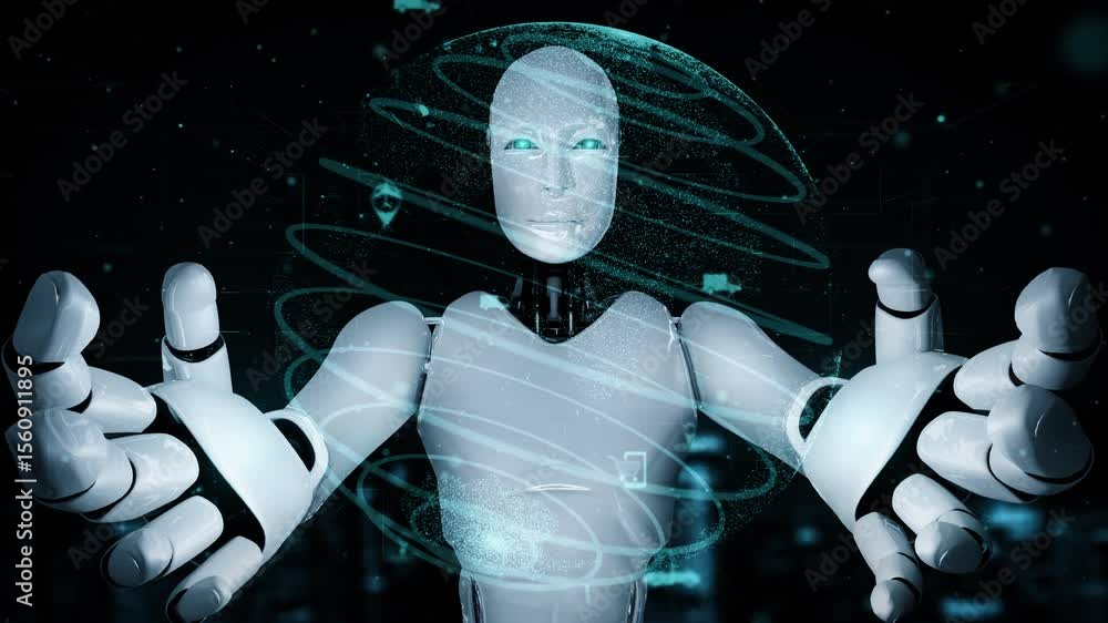 Poster futuristic robot artificial intelligence huminoid ai transportation analytic technology development 