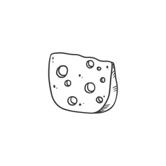 Cheese in sketch style, black and white illustration. Slice of cheese isolated on white. Food Vector illustration
